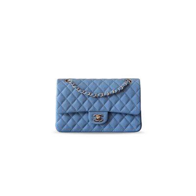 CHANEL MEDIUM CLASSIC DOUBLE FLAP BLUE CAVIAR GOLD HARDWARE A01112 (25.5*15.5*6.5cm)